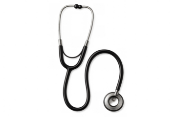 Stethoscope instrument used for listening to internal sounds of the body, aiding in medical diagnosis. Transparent background