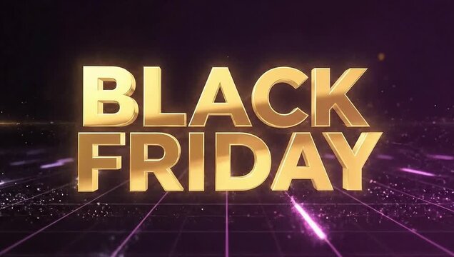 Black Friday Sale Text with Bright Neon Light Effect, Glowing Typography, Futuristic Shopping Concept on Dark Background