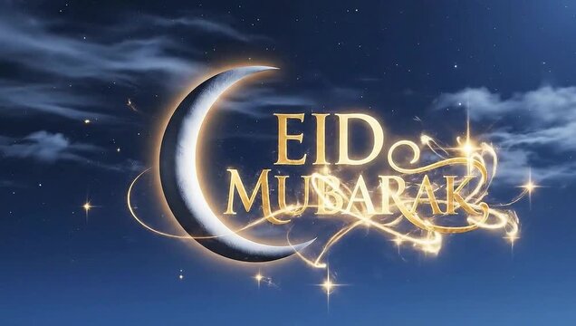 Eid Mubarak with Crescent Moon and Stars Islamic Muslim Celebration