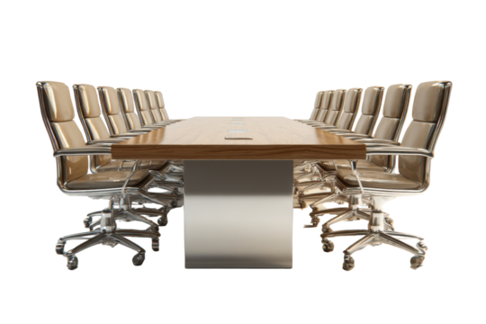 Executive conference room table with leather chairs and chrome bases meeting
