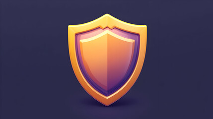 3D Render of a Gold and Purple Shield Icon on Dark Background