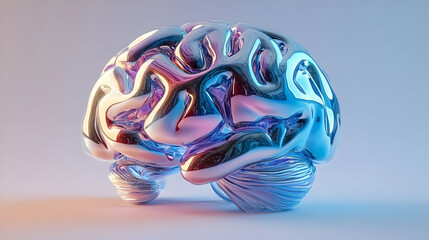 3D Render of a Human Brain with Neon Lighting