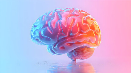 3D Render of a Human Brain with Pink and Blue Gradient Lighting
