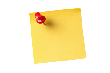 Yellow square sticky note with red pushpin on black background paper