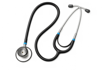 Stethoscope for medical diagnosis, health checkup, and heart lung monitoring, transparent background