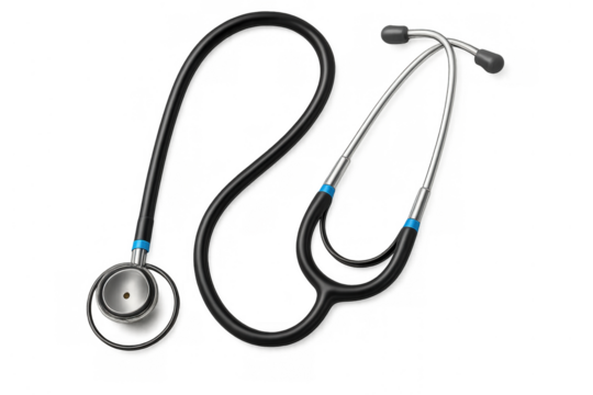 Stethoscope for medical diagnosis, health checkup, and heart lung monitoring, transparent background