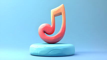 3D Render of a Pastel Musical Note on a Blue Platform