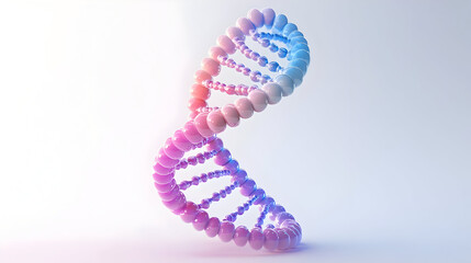 3D Render of a Pastel Pink and Blue DNA Helix Against a White Background