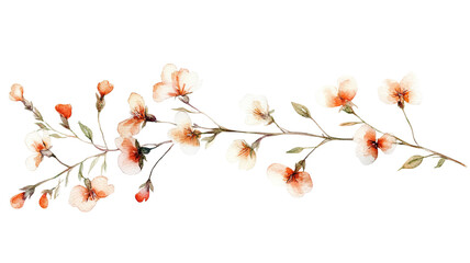 Watercolor illustration of wildflowers with delicate petals and soft pastel colors showing artistic floral arrangement, isolated on white background