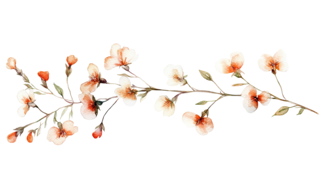Watercolor illustration of wildflowers with delicate petals and soft pastel colors showing artistic floral arrangement, isolated on white background