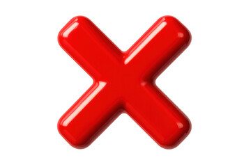 Obraz premium Red x symbol in glossy 3d style representing a negative choice, cancellation, or incorrect action. Transparent background