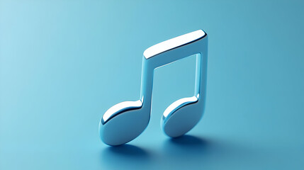 3D Render of a Shiny Blue Musical Note on a Light Blue Background
