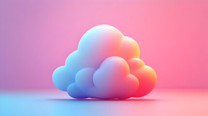 3D Render of a Soft Fluffy Pixel Cloud on a Pink and Blue Gradient Background