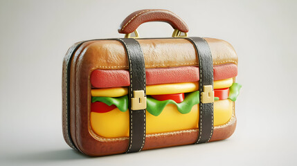 3D Render of a Suitcase Shaped Like a Delicious Sandwich