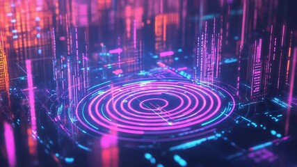 Digital cyberpunk city accessing information in data network - Powered by Adobe