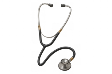 Stethoscope for healthcare professionals, medical equipment used for checking heart, lung, and body sounds. Transparent background