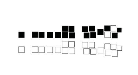 Abstract pattern of black and white squares arranged in two rows, forming clusters and a visual representation of contrasting elements.
