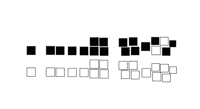 Abstract pattern of black and white squares arranged in two rows, forming clusters and a visual representation of contrasting elements.
