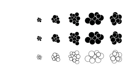Progression of circular clusters, showing increasing size and number in solid black and outline styles.