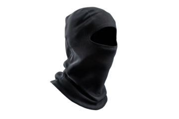 Black balaclava headwear with eye opening on black background mask face