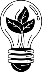Solid line of light bulb with leaf, symbolizing green energy and eco innovation