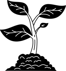 Solid line icon of young plant growing from soil, symbolizing nature and sustainability