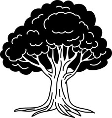 Solid line  of a large green tree symbolizing nature, growth, and environmental balance