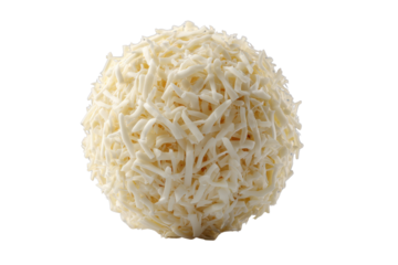 Round white confection covered in shredded coconut on black background ball food