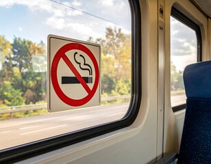 No Smoking Sign on Train Window - A Clear Reminder.