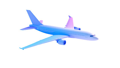 Air plane outlined in purple and blue against black backdrop