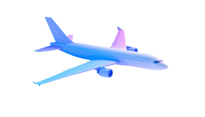 Air plane outlined in purple and blue against black backdrop