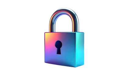 Sleek, vibrant padlock with rainbow iridescence on black