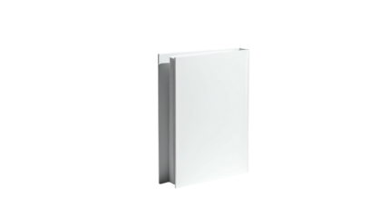 Simple, white, vertically standing book isolated on black