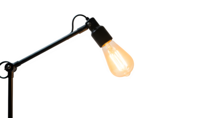 Closeup of a stylish black desk lamp with an edison bulb, casting a warm glow against an, perfect for adding a touch of vintage charm to any space