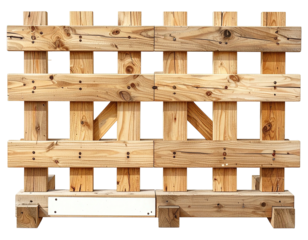 Wooden crate stacked, light wood grain with knot holes and nails