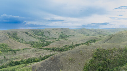 Fototapeta premium Savanna, the hills are beginning to turn green at the start of the 2025 rainy season in Sumba