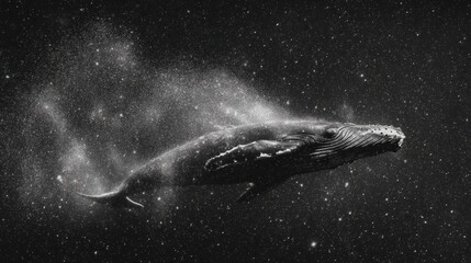 Fototapeta premium Humpback Whale Glides Gracefully Through a Stunning Nebula Filled With Swirling Stars