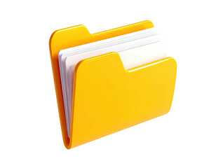 Glossy, yellow document folder filled with white papers