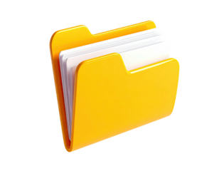 Glossy, yellow document folder filled with white papers