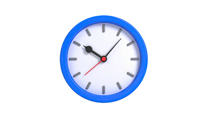 Blue-rimmed clock face on black background showing the time