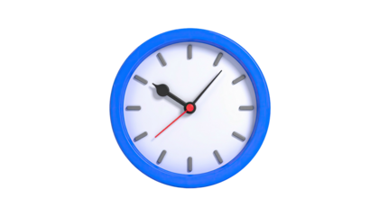 Blue-rimmed clock face on black background showing the time