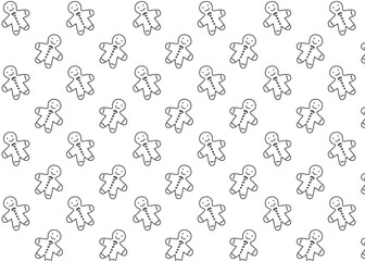 Seamless pattern of cute gingerbread men on a white background. Festive Christmas-themed cookie illustration in a simple, minimal, and cozy style. Perfect for wrapping paper, holiday cards, textiles, 