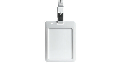 White ID badge hanging, blank space for customization