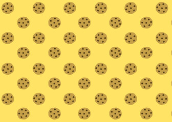 Seamless pattern featuring hand-drawn chocolate chip cookies on a cream background. Minimal and playful design ideal for packaging, branding, fabric, and backgrounds related to bakery or sweets.