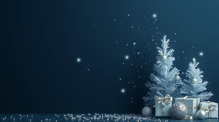 Blue christmas card with christmas tree