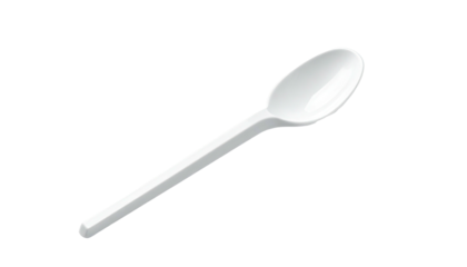 White spoon on a black background, diagonal view
