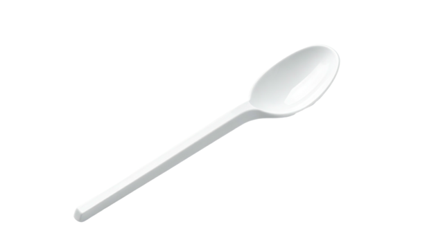 White spoon on a black background, diagonal view