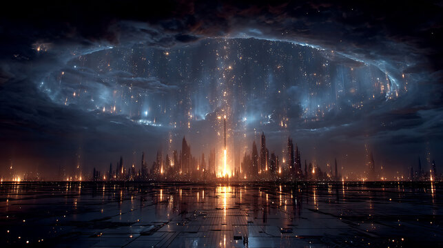 Futuristic cityscape under glowing dome
