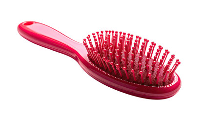 Hot pink oval hairbrush with bristles isolated against black