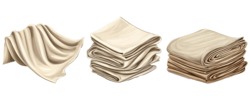 A collection of various folded and draped fabric pieces showcasing different textures and shades, ideal for design inspiration or textile industry use